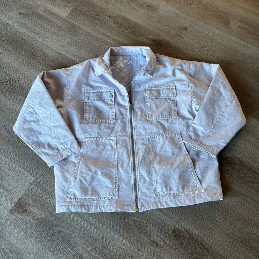 Good American Lilac Purple Full Zip Chore Jacket Canvas Shirt Bomber Collared - Picture 3 of 9